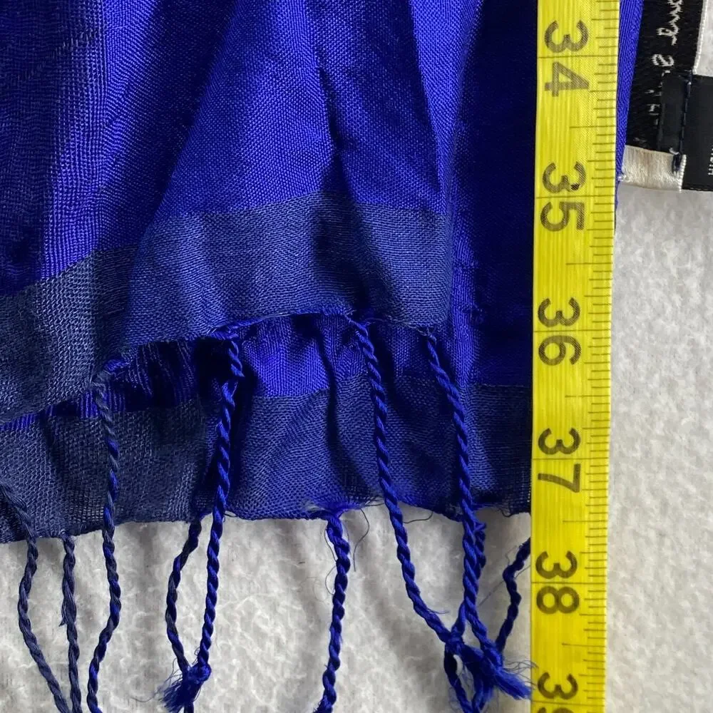 PAUL SMITH Scarf Womens Linen Silk Wrap Rectangle Tasseled Blue 21